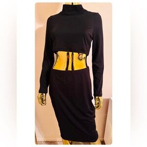 Black Long Sleeve Turtleneck Crop Top and Skirt Set, Size L